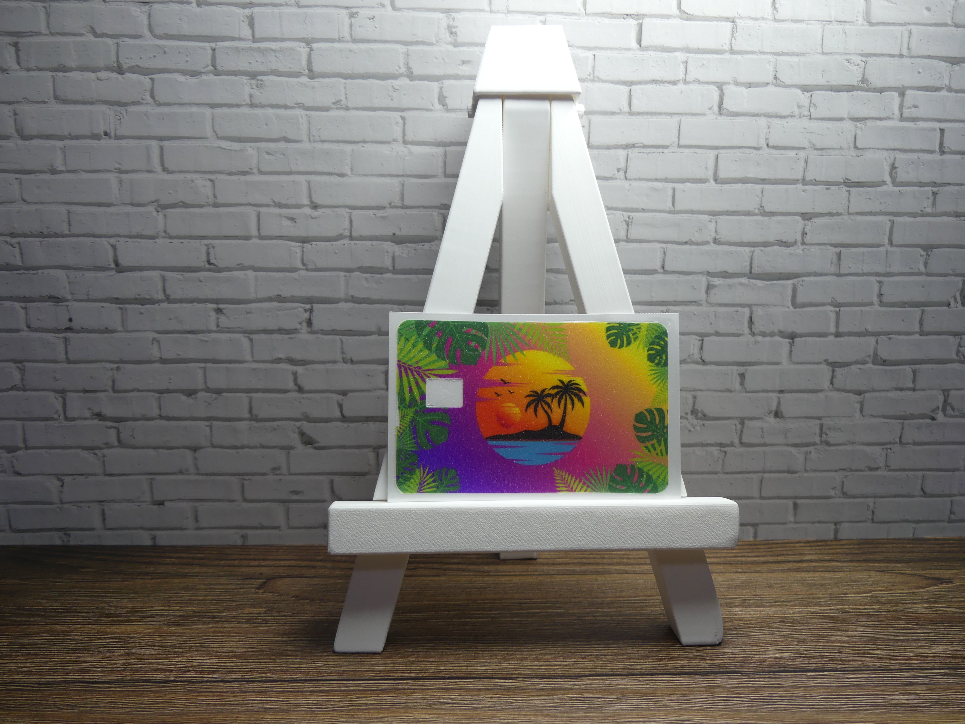 Custom Credit Card Decal| Waterproof Vinyl| Scratch Resistant| Textured Glitter Laminate| Sunset and Palm Trees