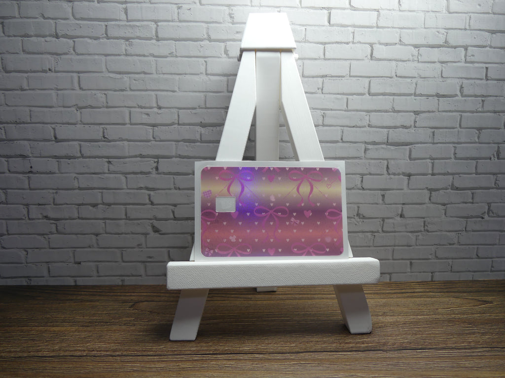 Custom Credit Card Decal| Waterproof Vinyl| Scratch Resistant| Glitter Sand Laminate| Pink Bows and Hearts