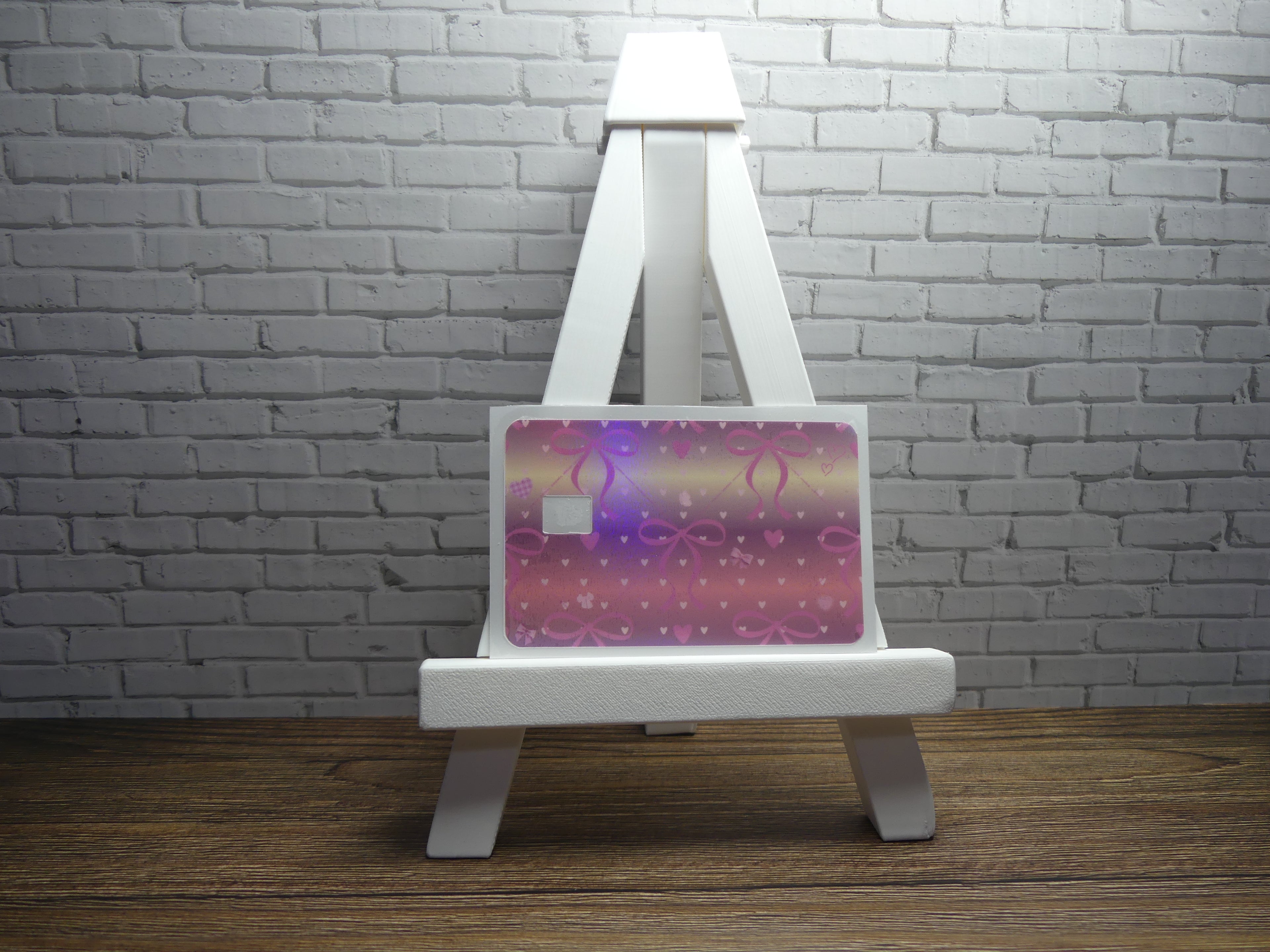 Custom Credit Card Decal| Waterproof Vinyl| Scratch Resistant| Glitter Sand Laminate| Pink Bows and Hearts