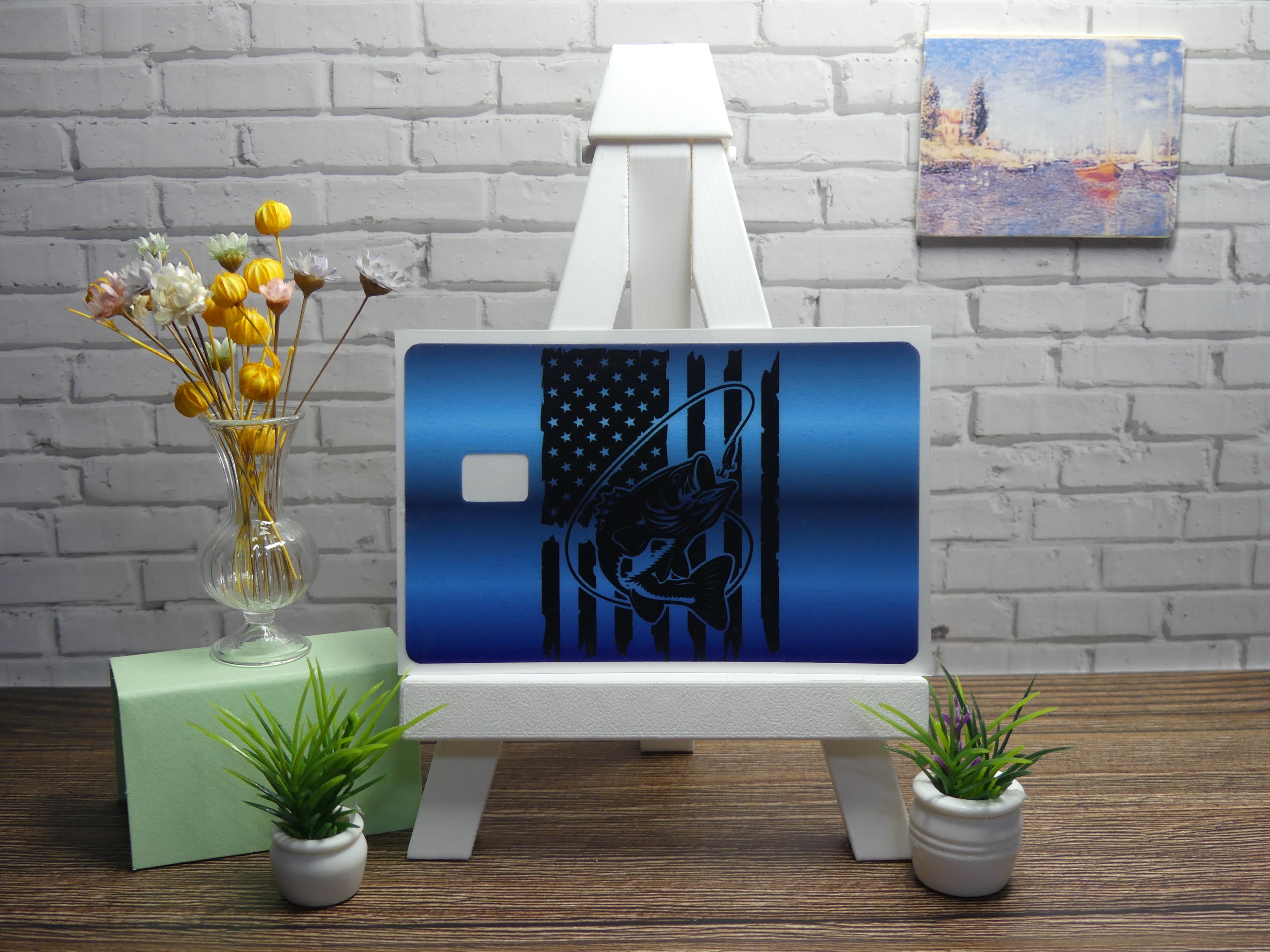 Custom Credit Card Decal| Waterproof Vinyl| Scratch Resistant| Glossy Laminate| Fishing and Flag