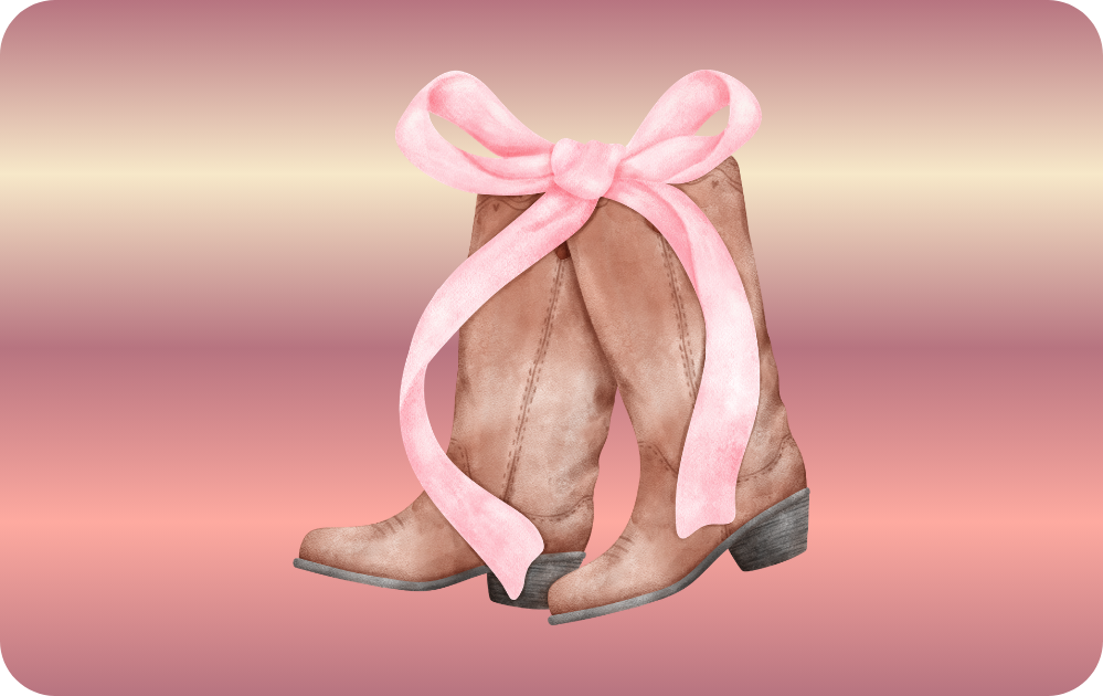Custom Credit Card Decal| Waterproof Vinyl| Scratch Resistant| Textured Sand Glitter Laminate| Cowgirl Boots and Pink Bow